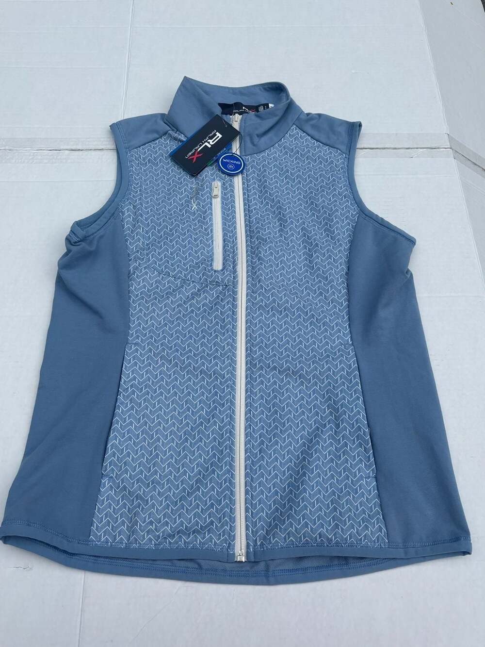 RLX Ralph Lauren Women's Printed Terry Sleeveless Full-Zip Vest Blue Small New